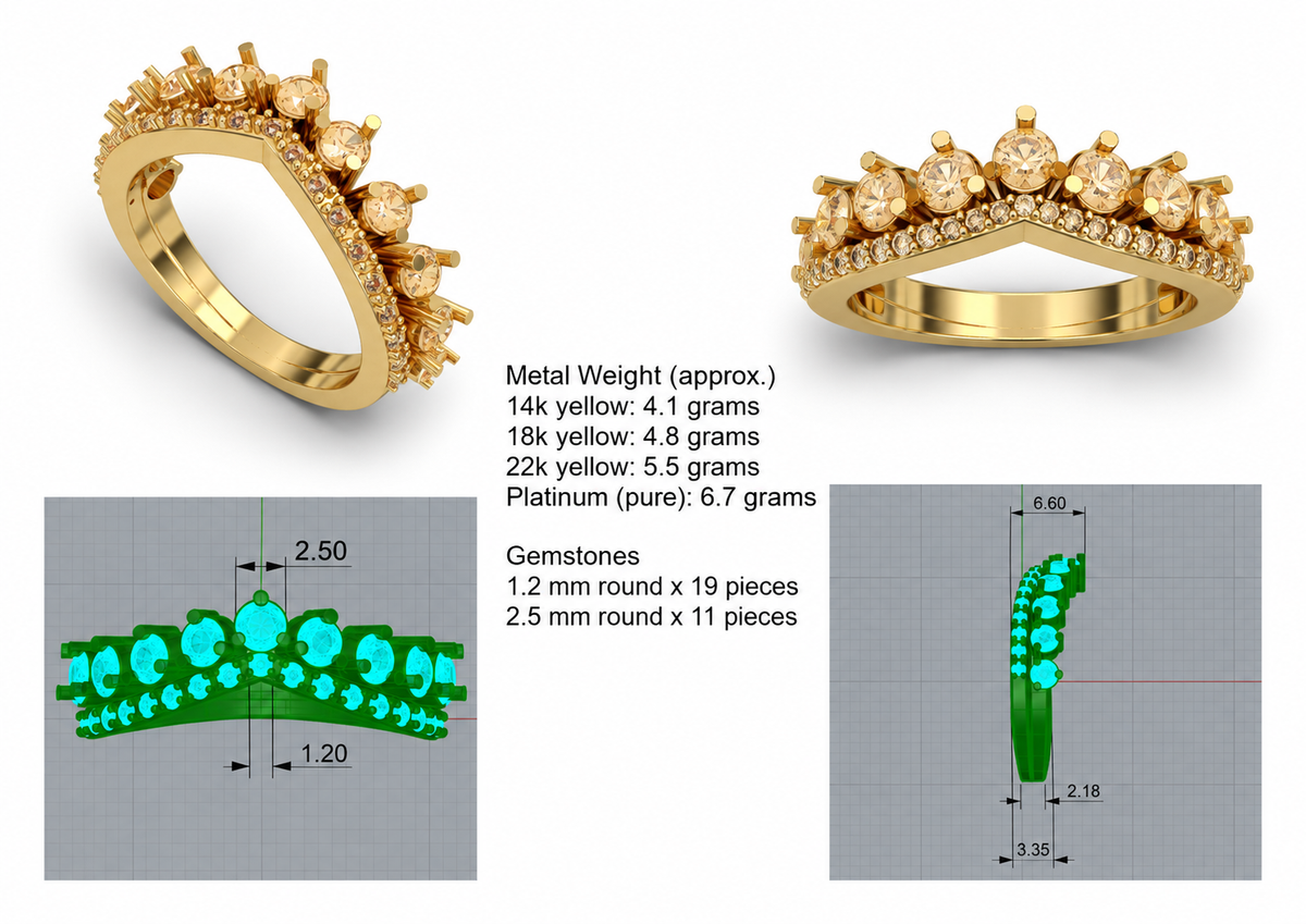 Double Row Wishbone Ring — metal weights and gemstone specifications