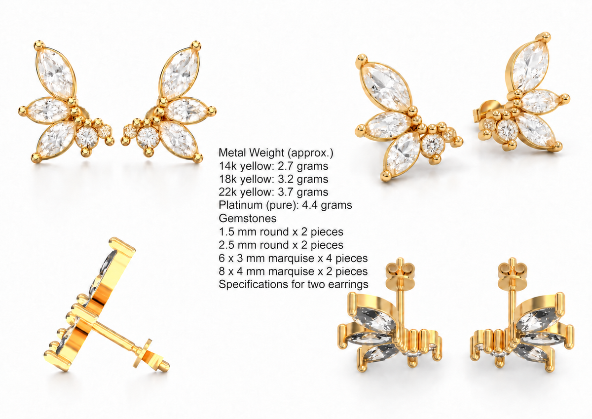 Marquise Cluster Studs — metal weights and gemstone specifications
