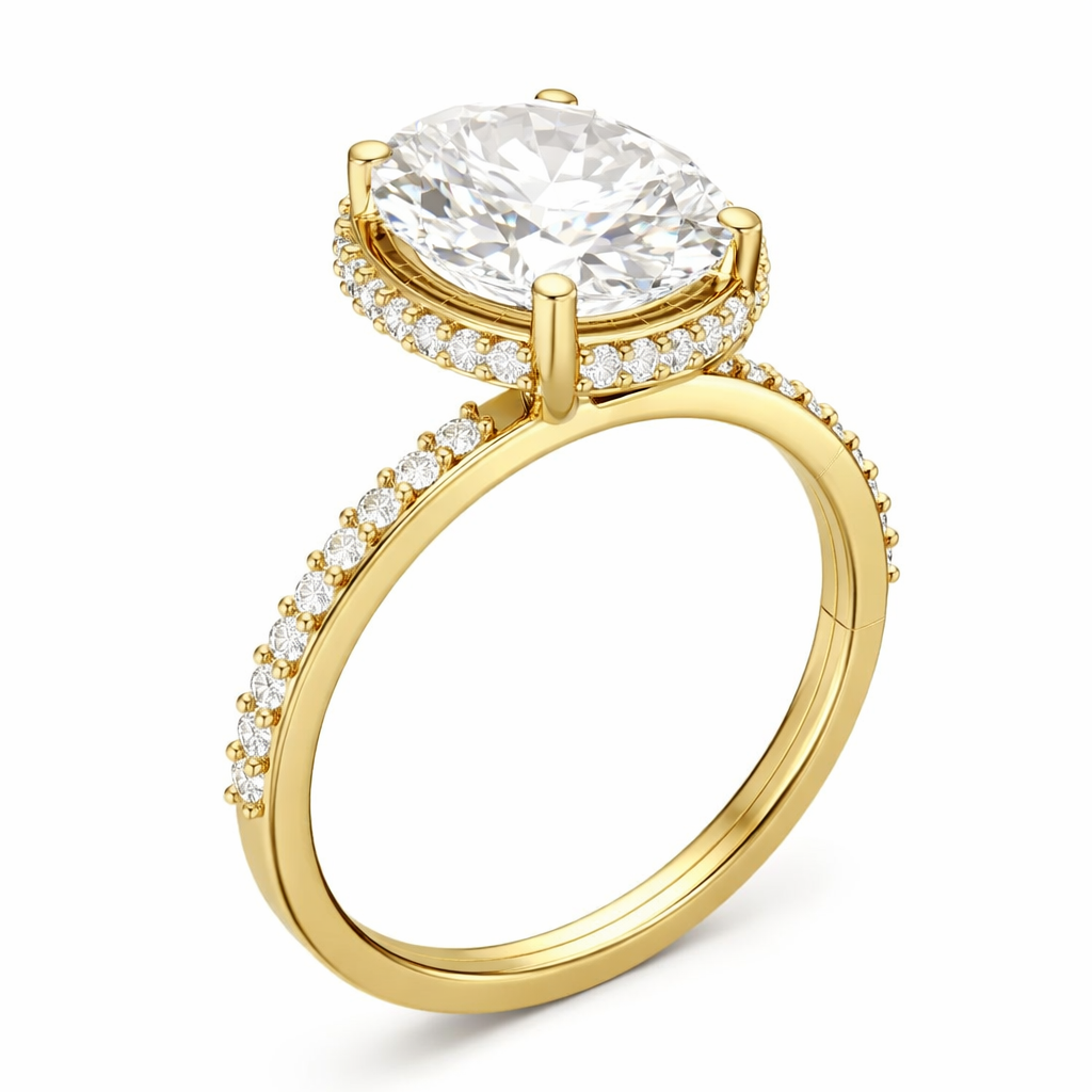 Oval hidden halo engagement ring