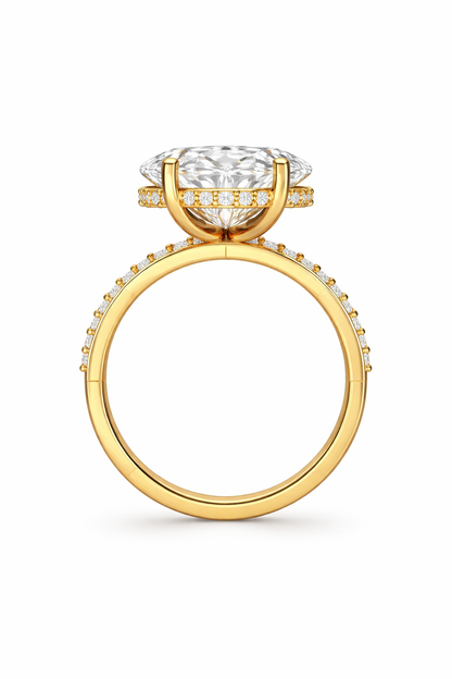 Oval hidden halo engagement ring