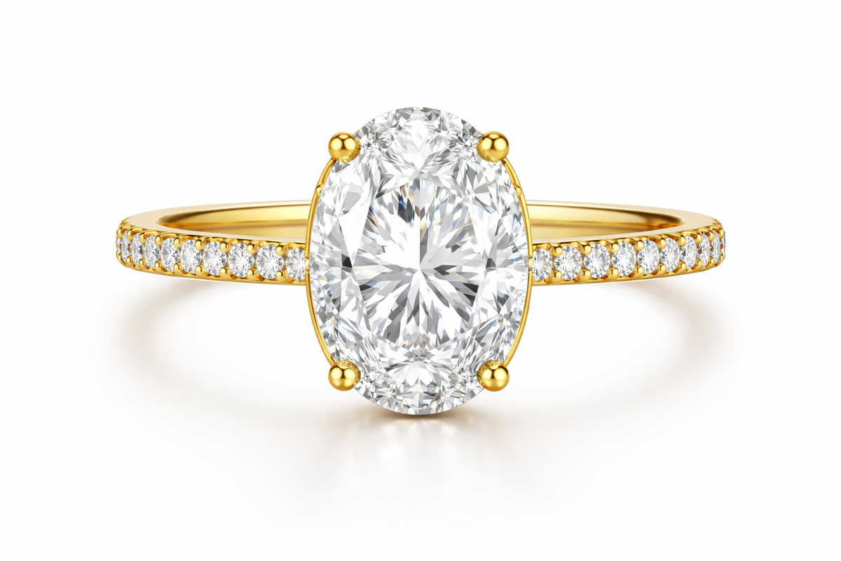 Oval hidden halo engagement ring