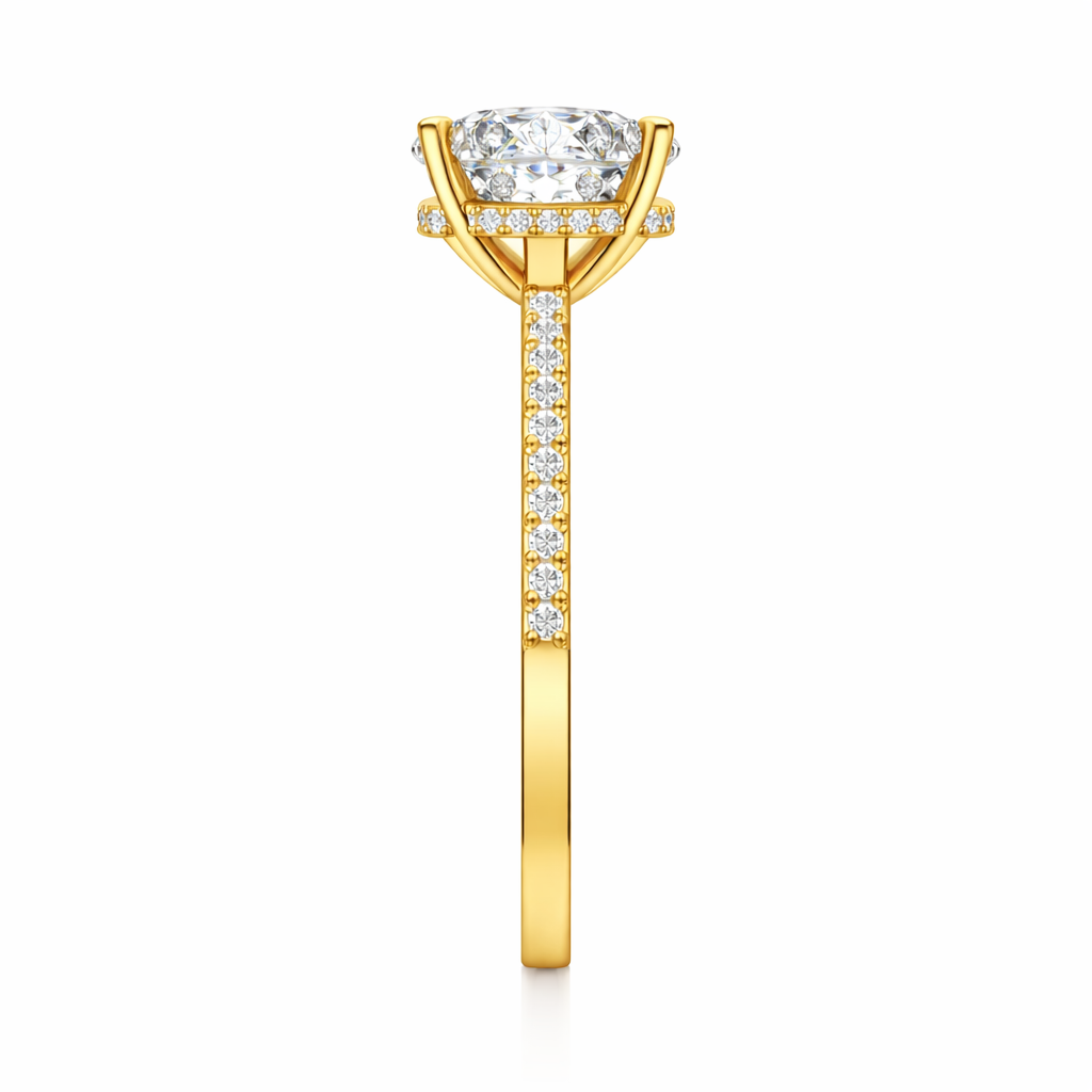 Oval hidden halo engagement ring