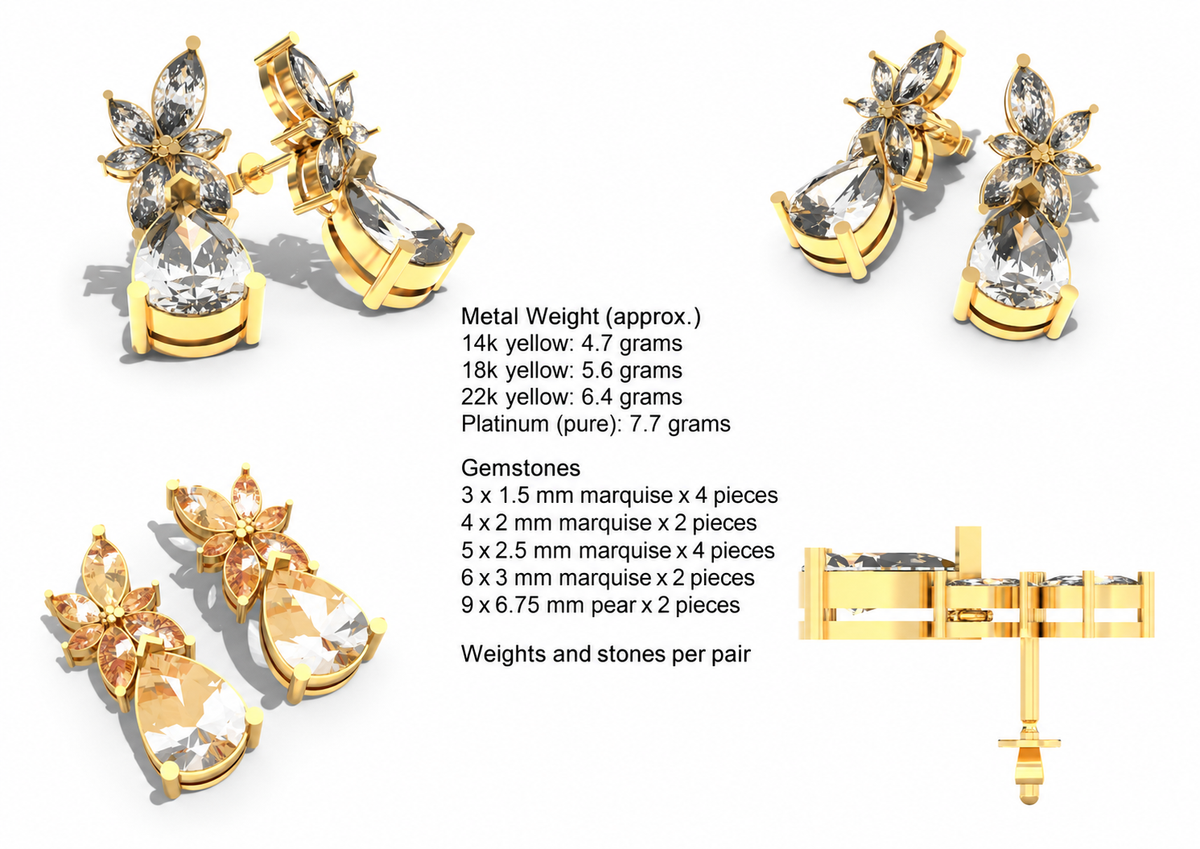 Marquise Cluster With Pear Bottom — metal weights and gemstone specifications
