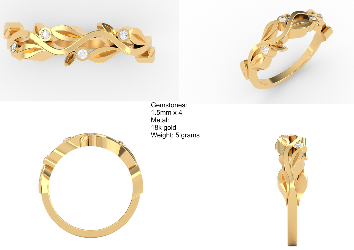 Flower Wedding Band — metal weights and gemstone specifications