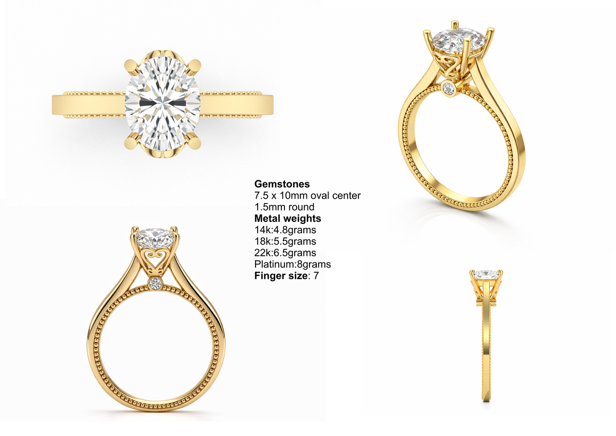 Sankofa engagement ring — metal weights and gemstone specifications