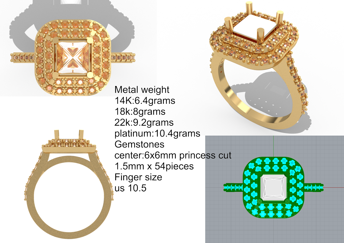 Princess Double Halo Ring — metal weights and gemstone specifications