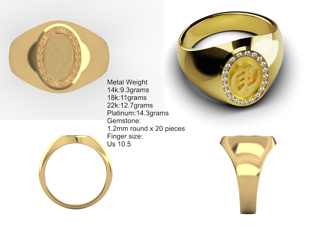 Gye Nyame Signet Ring — metal weights and gemstone specifications