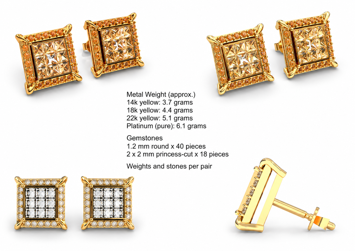 Princess Invisible Setting Halo — metal weights and gemstone specifications