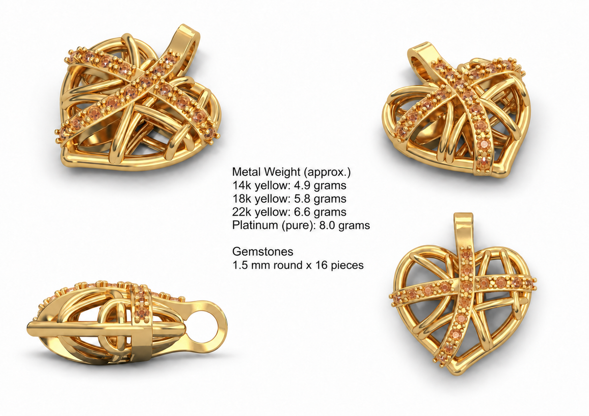 Cross Heart Pendant — metal weights and gemstone specifications