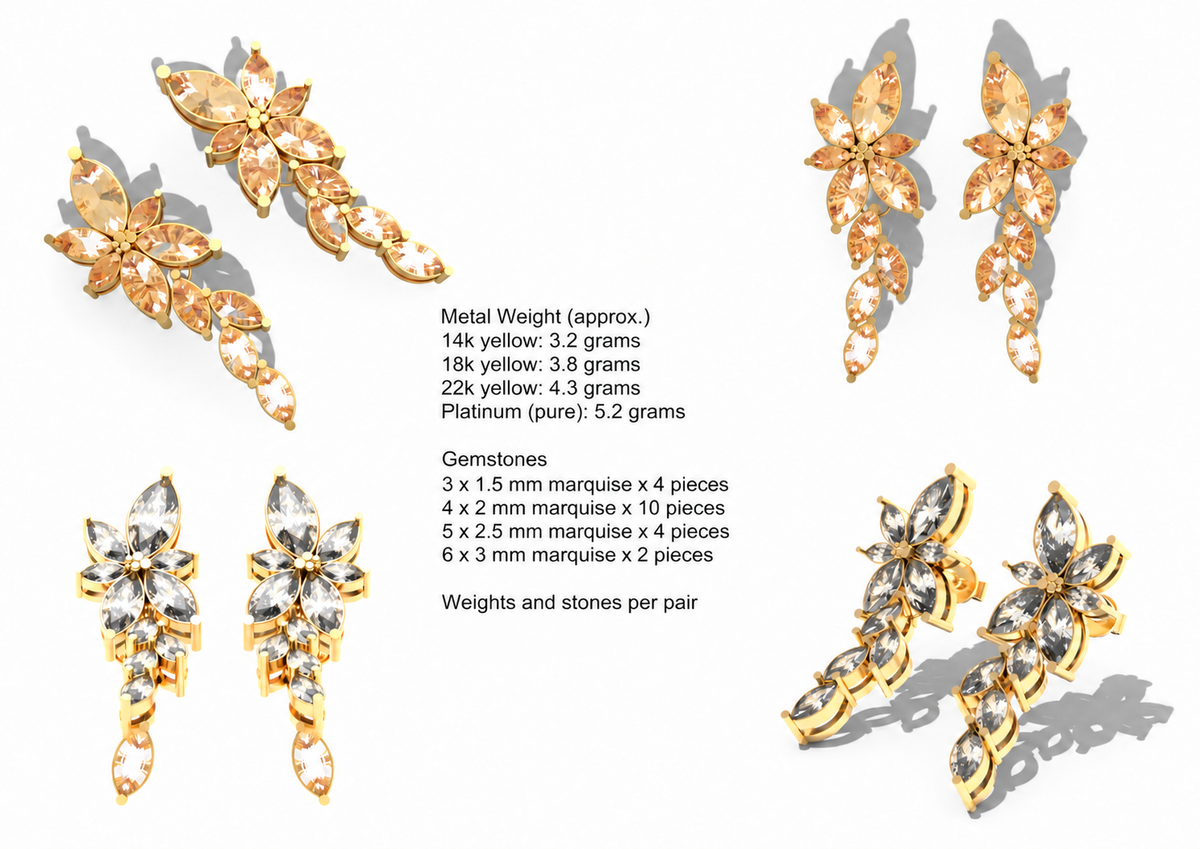 Marquise Cluster Drop — metal weights and gemstone specifications