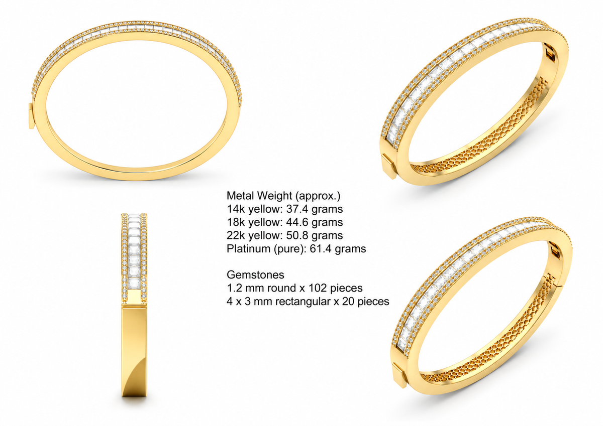 Channel Set Bangle — metal weights and gemstone specifications
