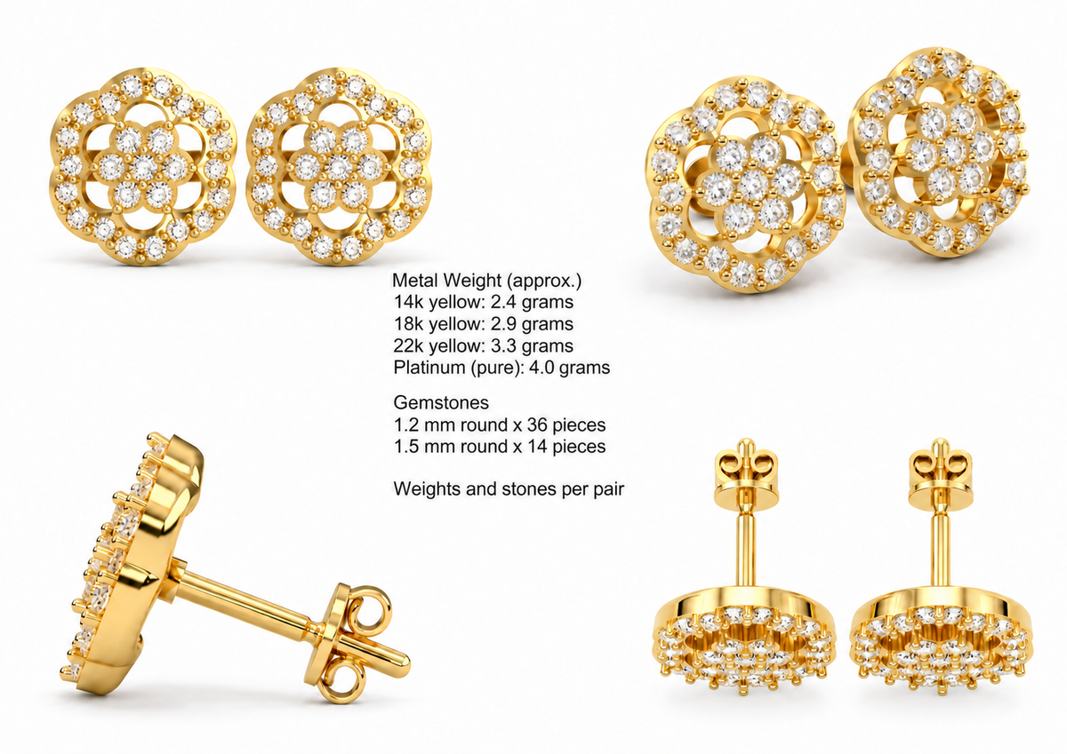 Cluster 2 Studs — metal weights and gemstone specifications
