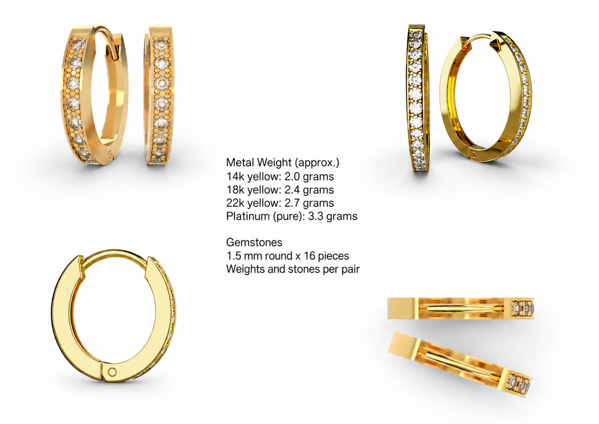 Huggies — metal weights and gemstone specifications