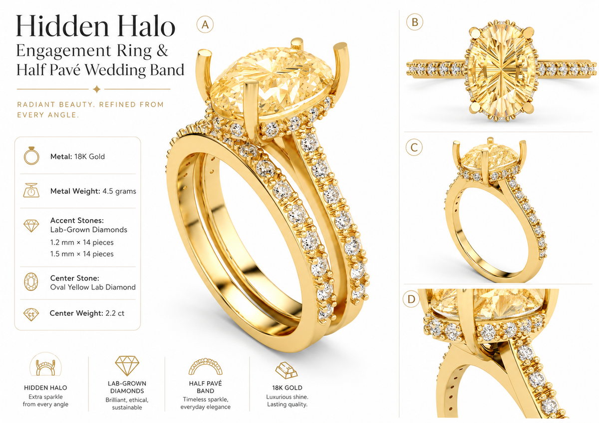 Oval Hidden Halo Ring 9X7Mm — metal weights and gemstone specifications