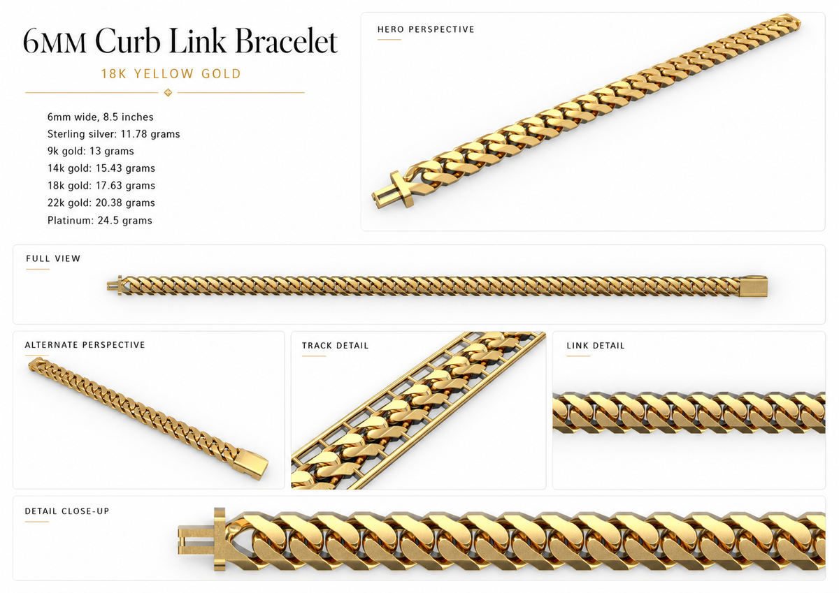 Curb Bracelet 6Mm — metal weights and gemstone specifications