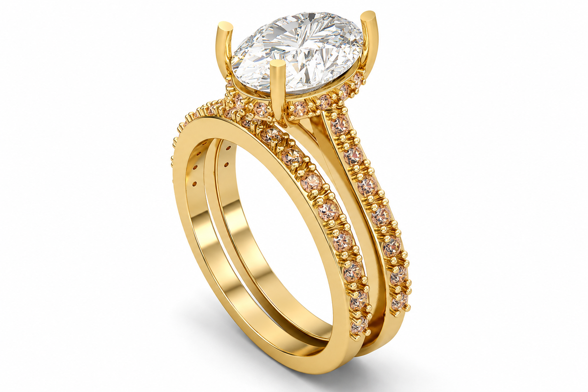 Oval Hidden Halo Ring 9X7Mm — product view 4