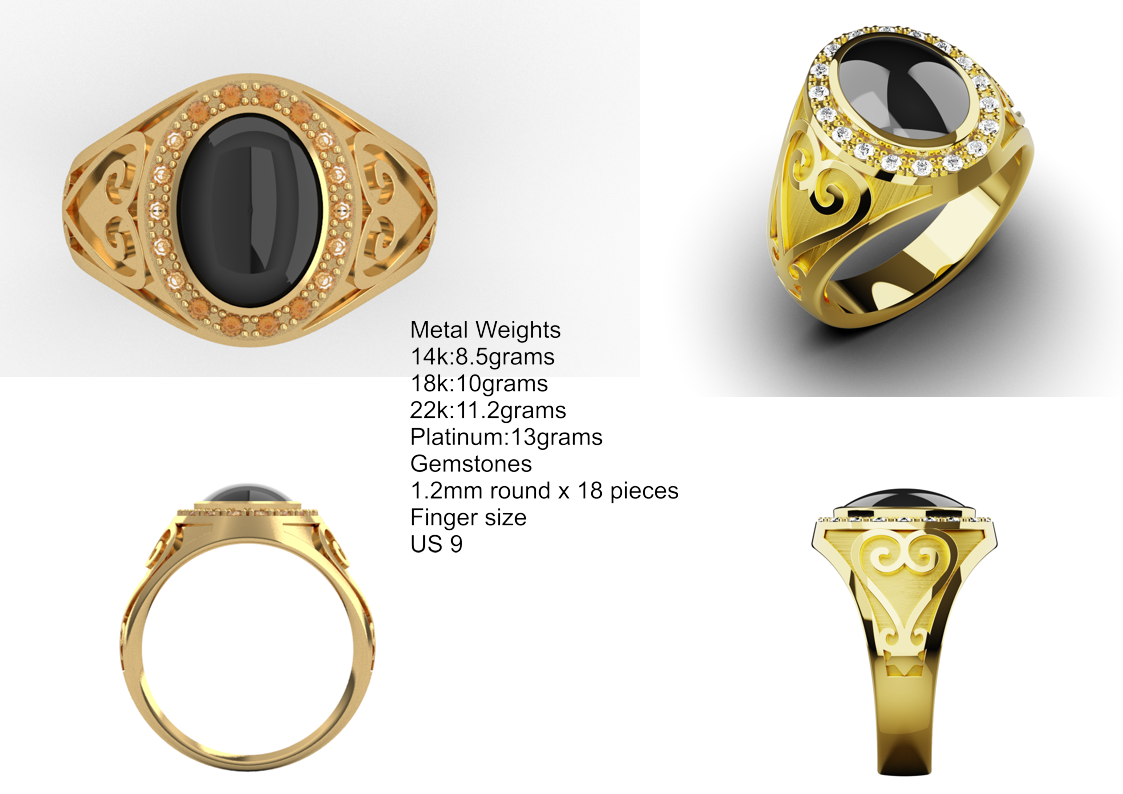 Sankofa Sides Signet Ring — metal weights and gemstone specifications