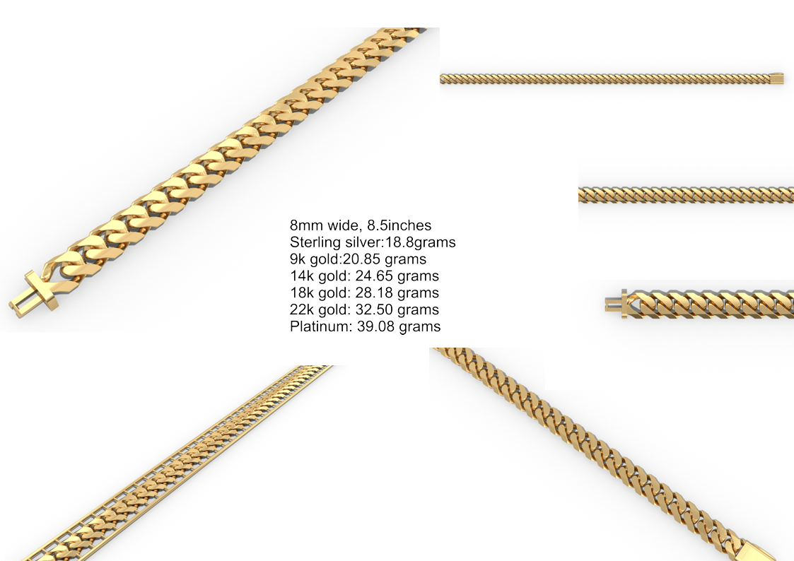 Curb Bracelet 8Mm — metal weights and gemstone specifications