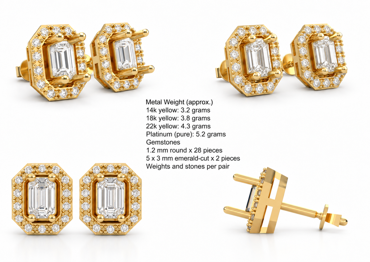 Emerald Halo Studs — metal weights and gemstone specifications