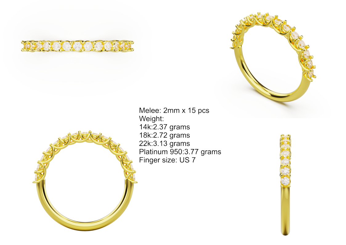 Trellis Half Pave Wedding Band — metal weights and gemstone specifications