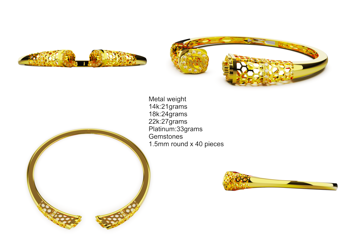 Gye Nyame Bangle — metal weights and gemstone specifications