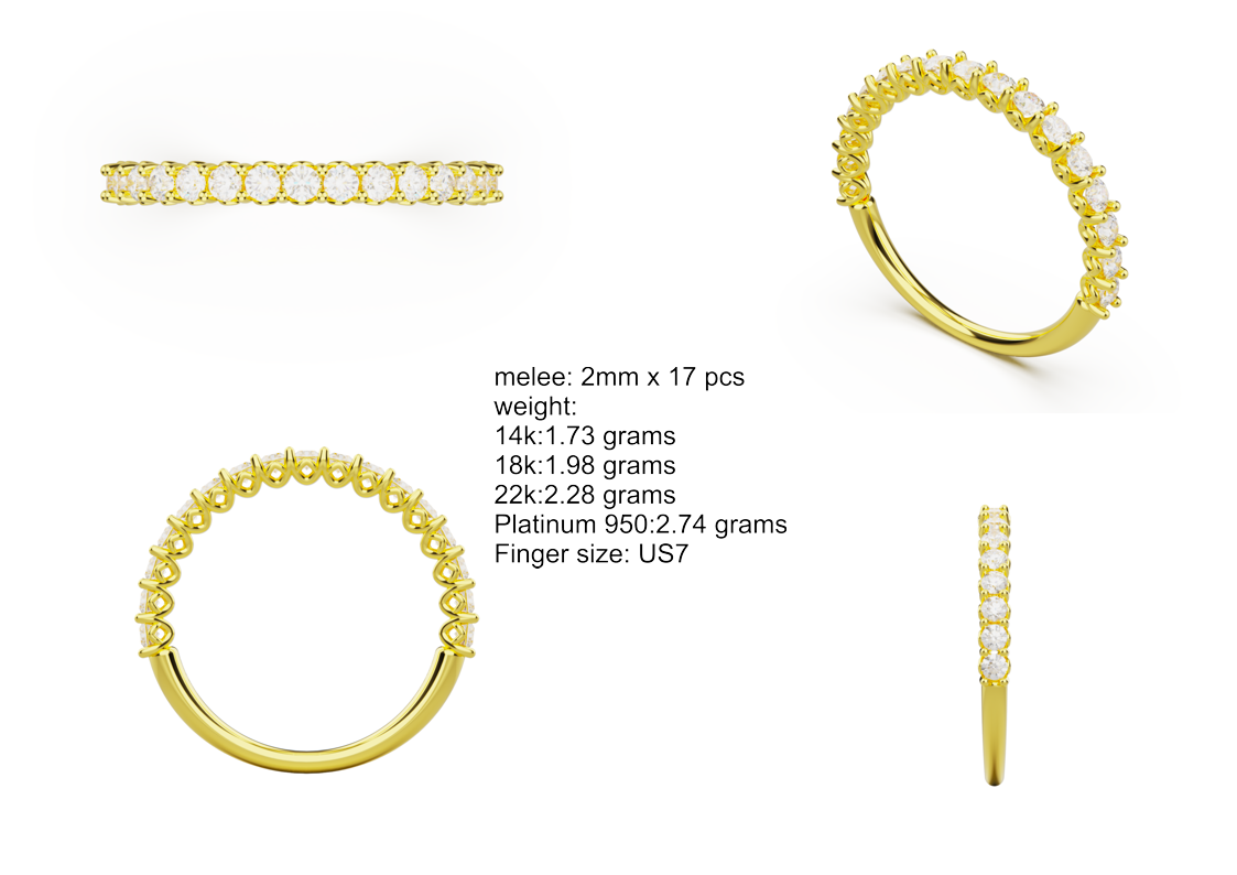 Harriet Half Pave Wedding Band — metal weights and gemstone specifications