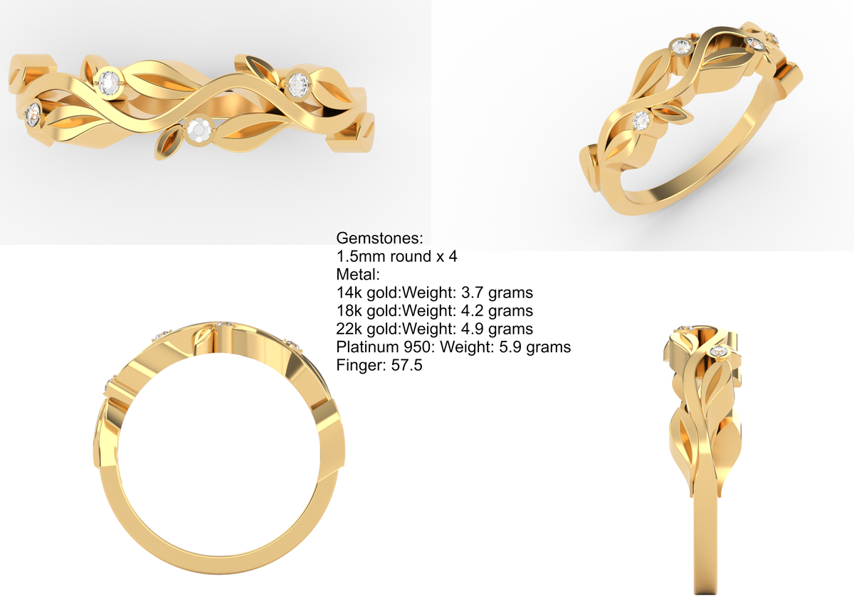 Vine And Leaf Ring1 — metal weights and gemstone specifications