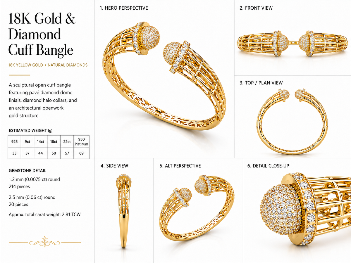 Open Cuff Bangle 1 — metal weights and gemstone specifications