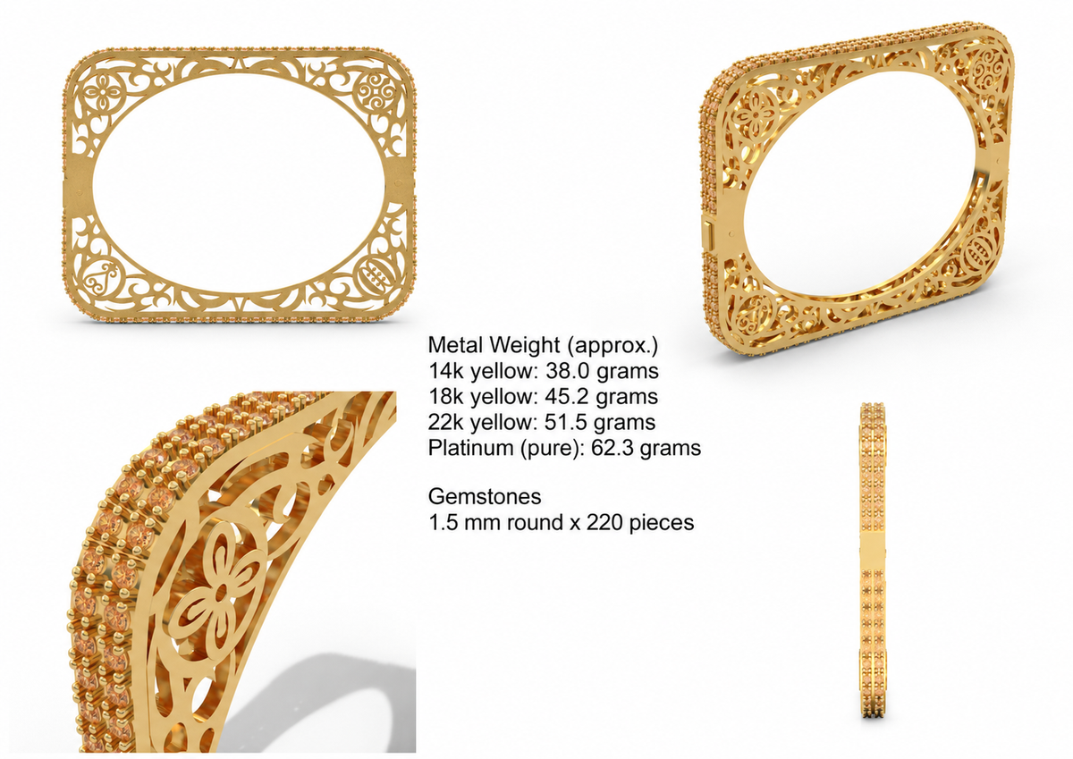 Rectangular Adinkra Bangle — metal weights and gemstone specifications