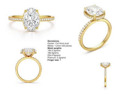 Oval hidden halo engagement ring