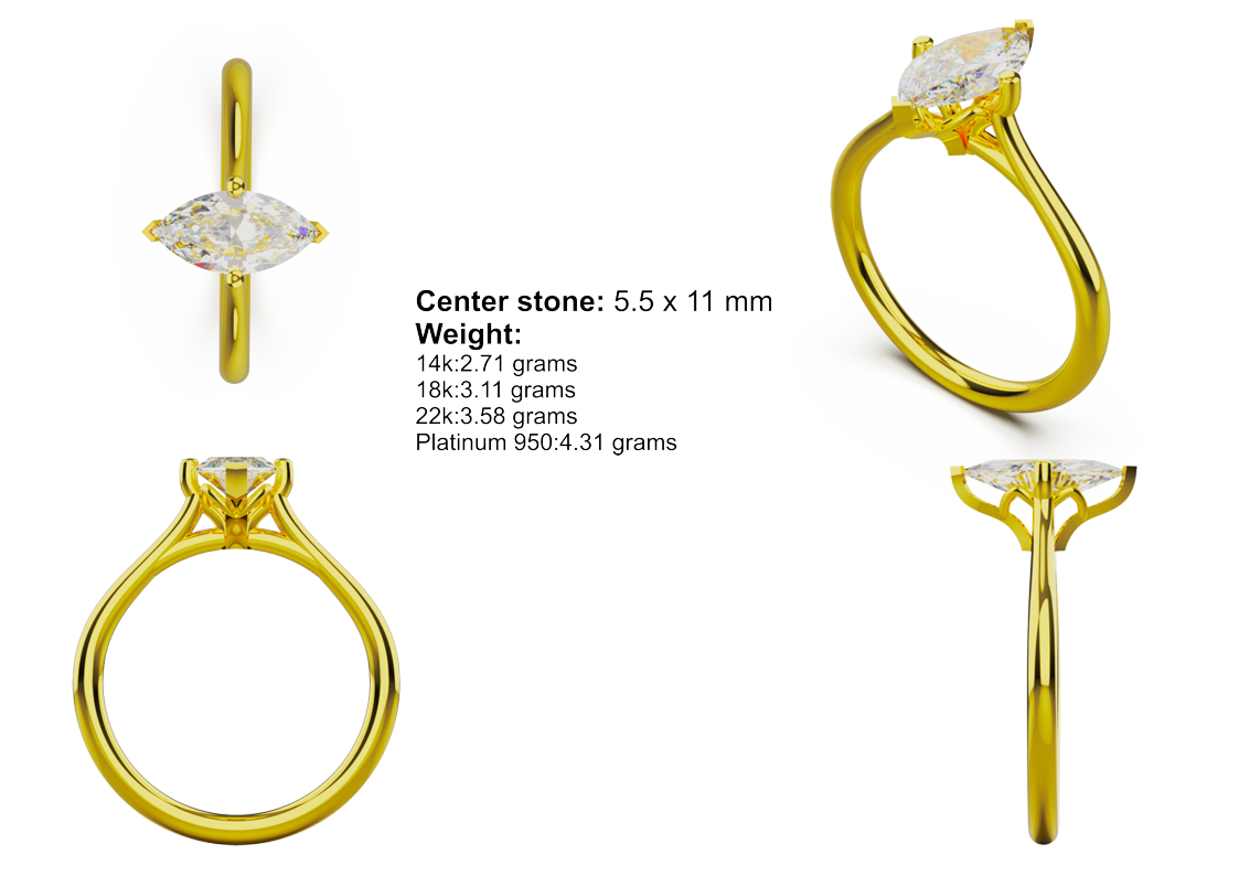 Marquise solitaire CAD bundle in yellow gold