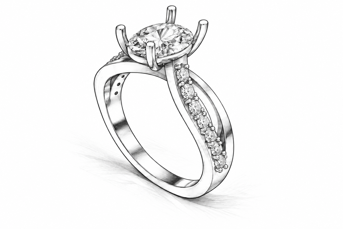 Concept sketch illustration of the oval infinity ring