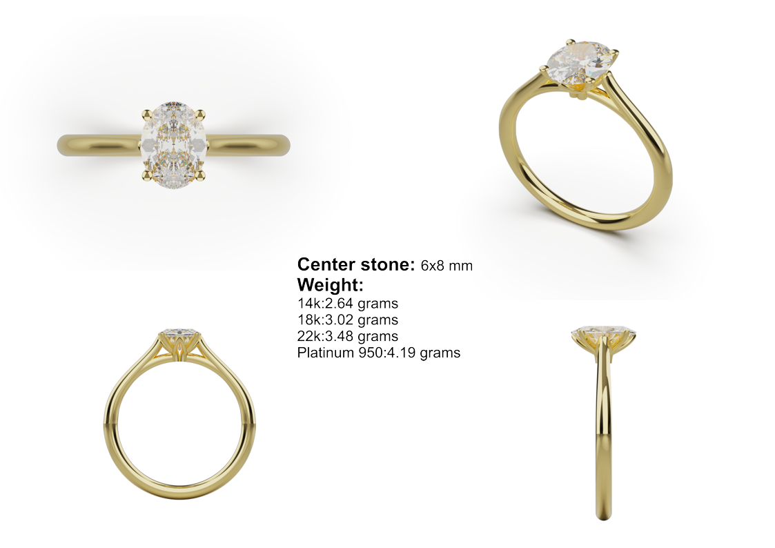 Oval solitaire CAD bundle in yellow gold