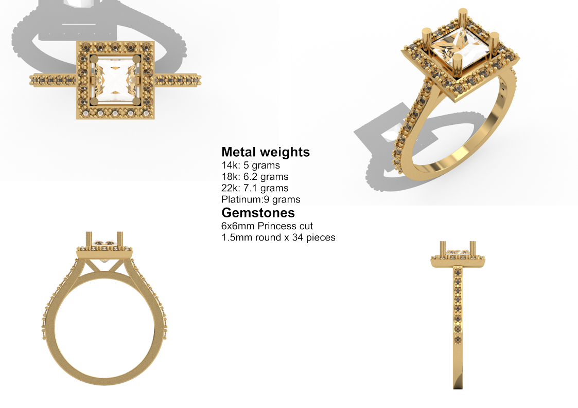 Princess cut halo engagement ring
