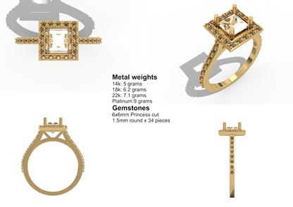 Princess cut halo engagement ring